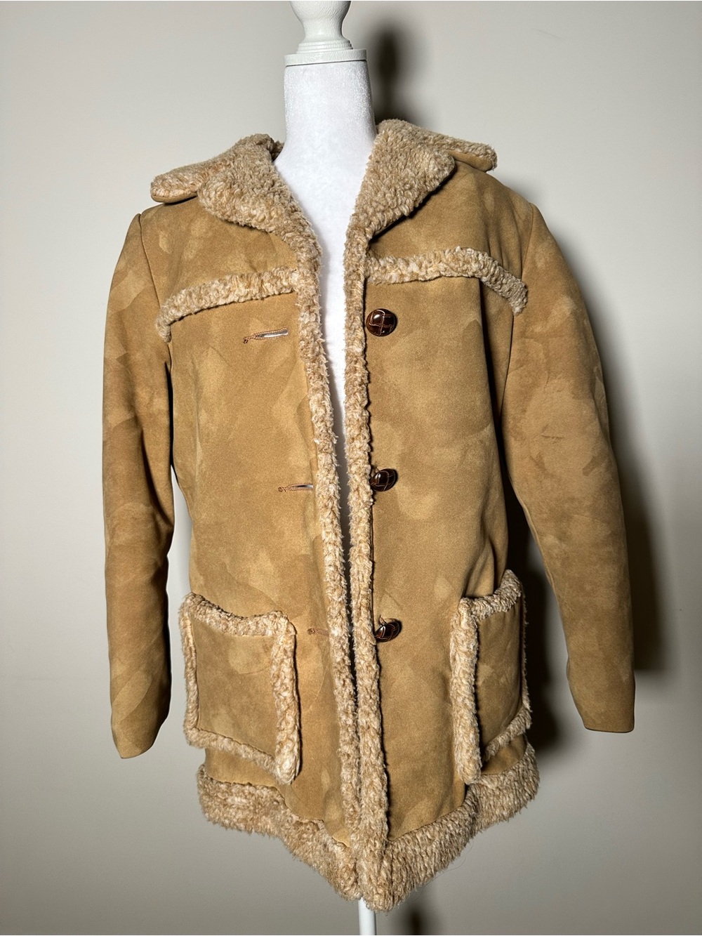 Men's Faux Shearling Trench Coat - Tan Camel